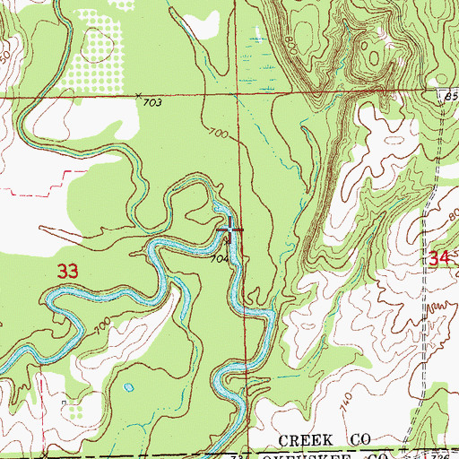 Topographic Map of Sandy Creek, OK
