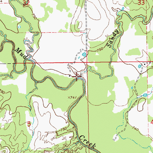 Topographic Map of Sandy Creek, OK