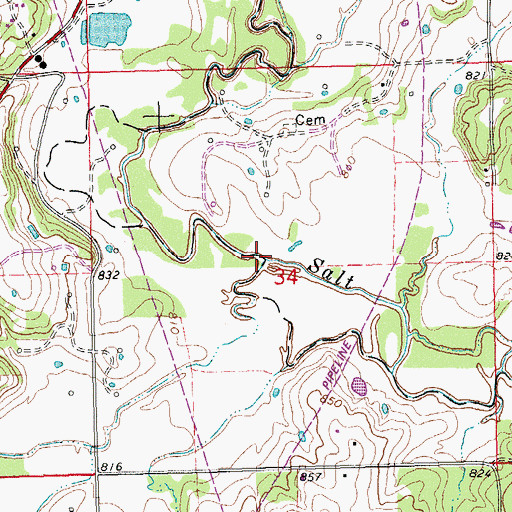 Topographic Map of Sandy Creek, OK