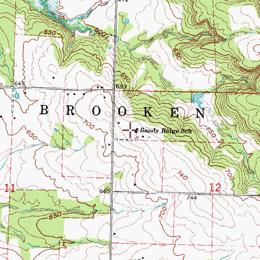 Topographic Map of Sandy Ridge School, OK