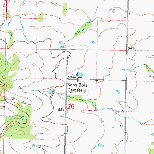 Topographic Map of Sans Bois Cemetery, OK