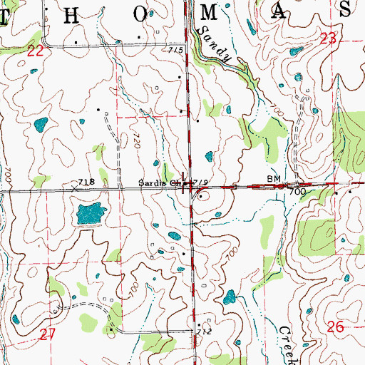 Topographic Map of Sardis Church, OK