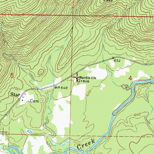 Topographic Map of Sardis Church Grave, OK