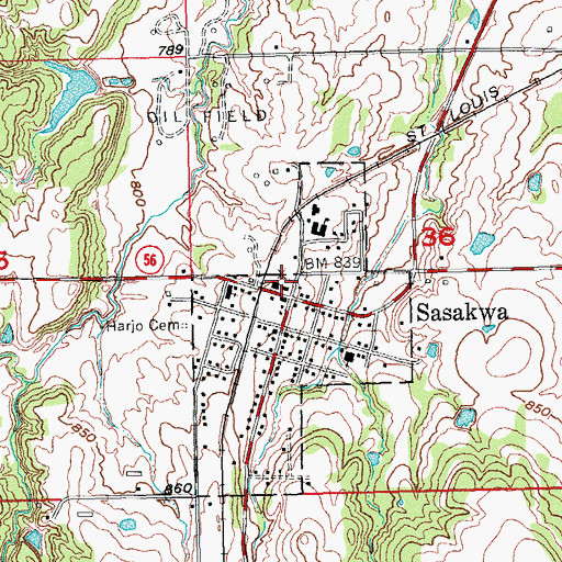 Topographic Map of Sasakwa, OK