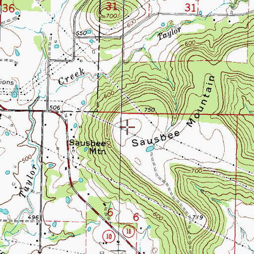 Topographic Map of Sausbee Mountain, OK