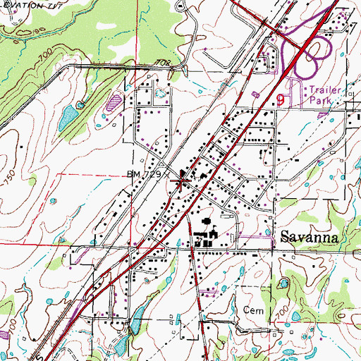 Topographic Map of Savanna, OK