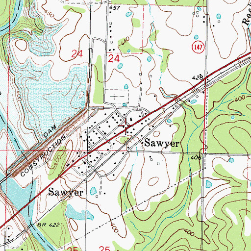 Topographic Map of Sawyer, OK