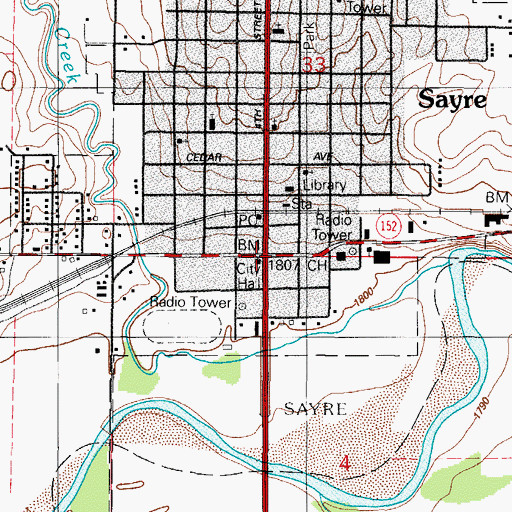Topographic Map of Sayre, OK