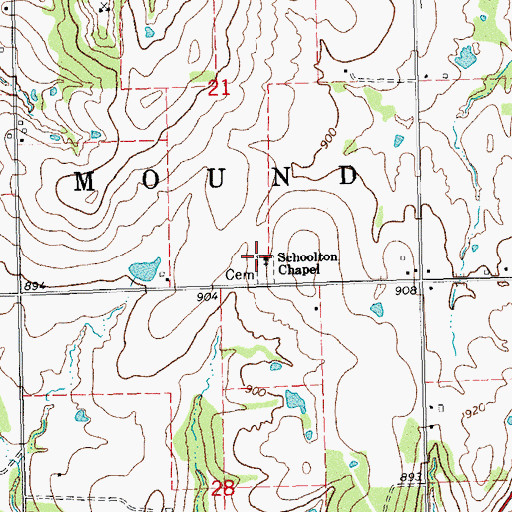 Topographic Map of Schoolton Chapel, OK