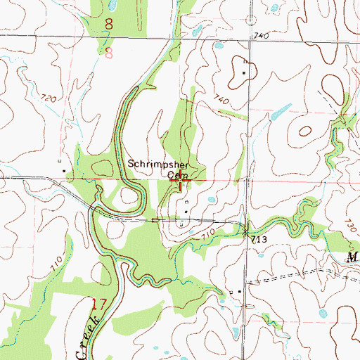Topographic Map of Schrimpsher Cemetery, OK