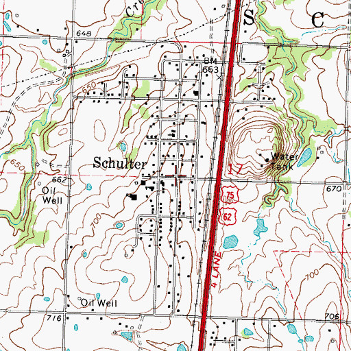 Topographic Map of Schulter, OK