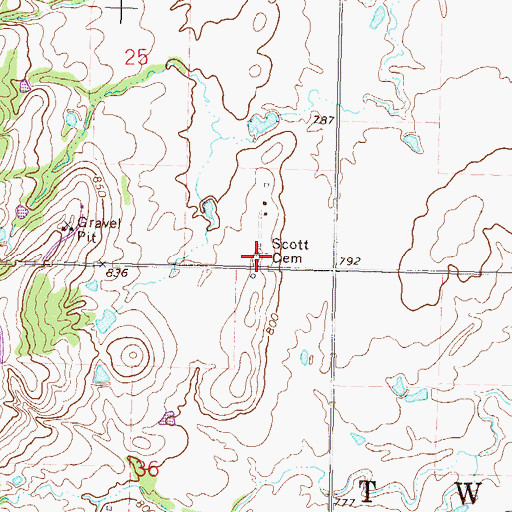 Topographic Map of Scott Cemetery, OK