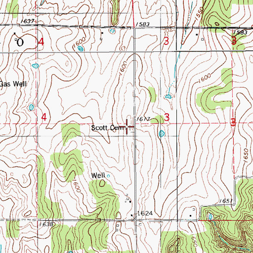 Topographic Map of Scott Cemetery, OK