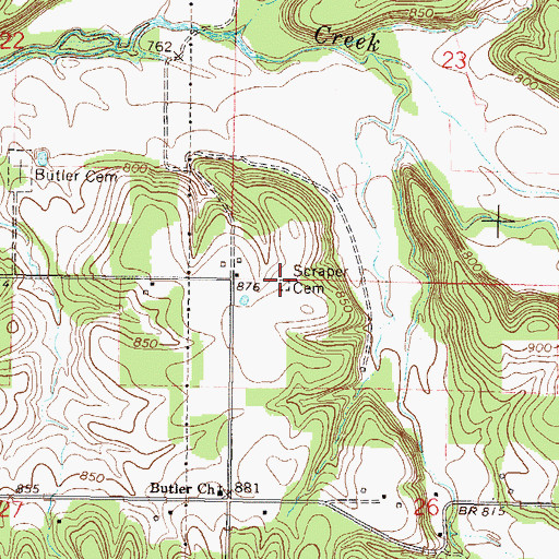 Topographic Map of Scraper Cemetery, OK