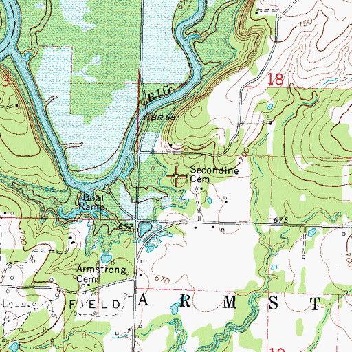Topographic Map of Secondine Cemetery, OK