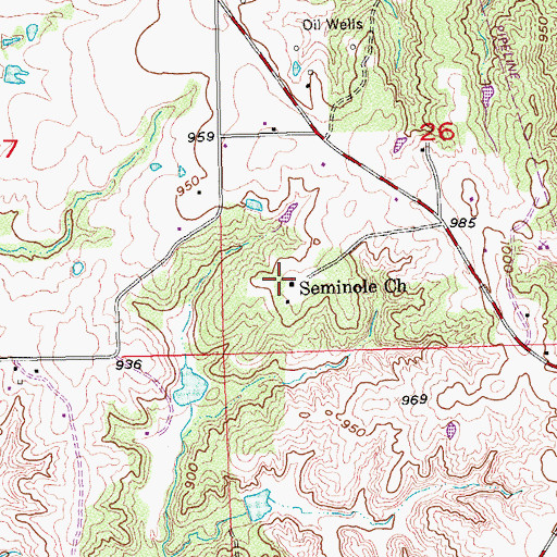 Topographic Map of Seminole Church, OK