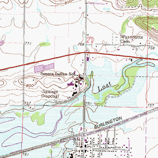 Topographic Map of Seneca Indian School, OK
