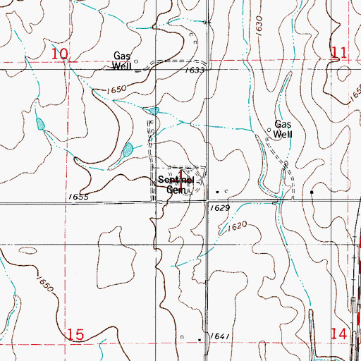 Topographic Map of Sentinel Cemetery, OK