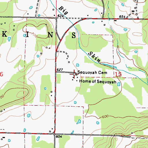 Topographic Map of Sequoyah Cemetery, OK