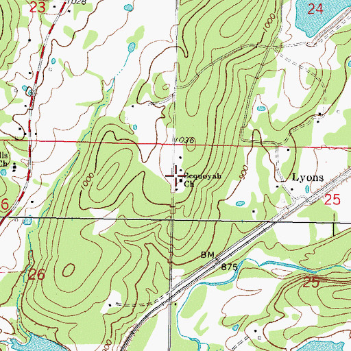 Topographic Map of Sequoyah Church, OK