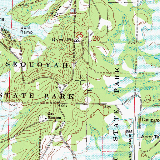 Topographic Map of Sequoyah State Park, OK