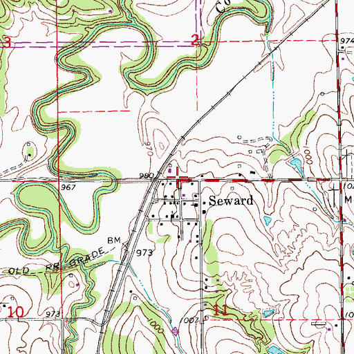 Topographic Map of Seward, OK