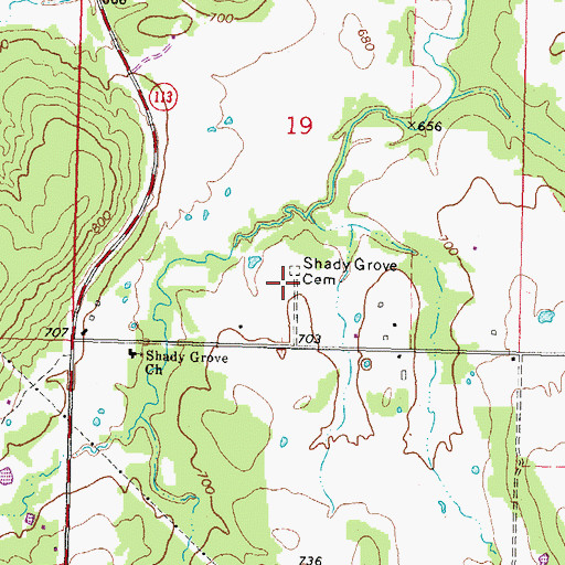 Topographic Map of Shady Grove Cemetery, OK