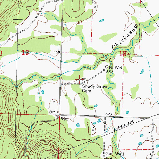 Topographic Map of Shady Grove Cemetery, OK