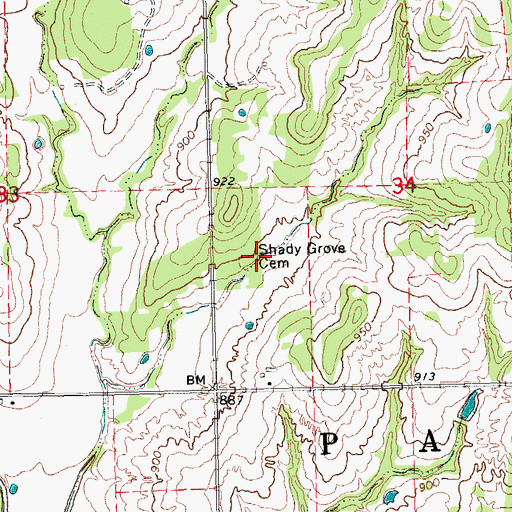Topographic Map of Shady Grove Cemetery, OK
