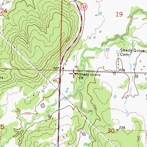 Topographic Map of Shady Grove Church, OK