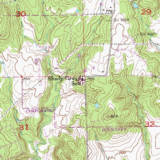 Topographic Map of Shady Grove School, OK