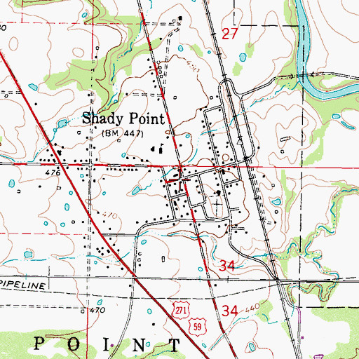 Topographic Map of Shady Point, OK