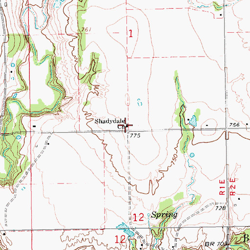 Topographic Map of Shadydale Church, OK