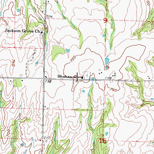 Topographic Map of Shahan Church, OK
