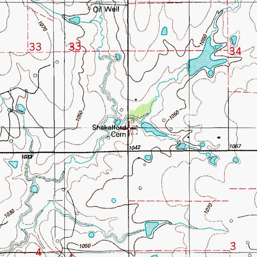 Topographic Map of Shakelford Cemetery, OK