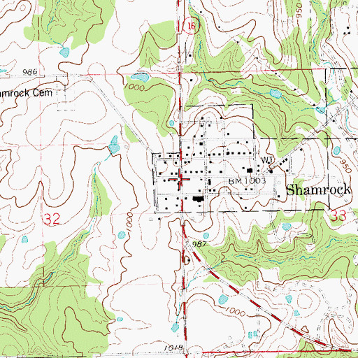 Topographic Map of Shamrock, OK