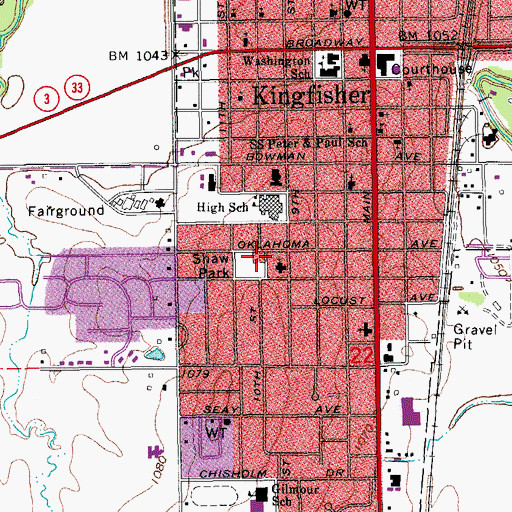 Topographic Map of Shaw Park, OK