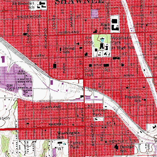 Topographic Map of Shawnee, OK