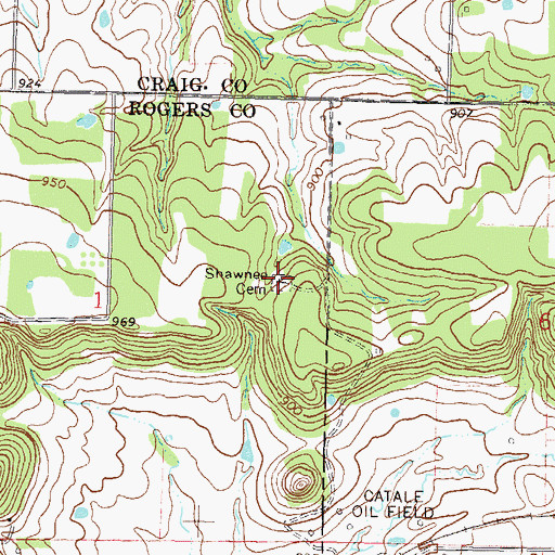 Topographic Map of Shawnee Cemetery, OK