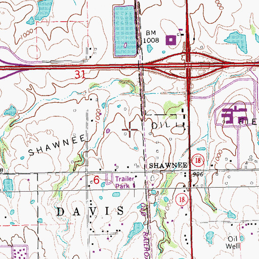 Topographic Map of Shawnee Oil Field, OK