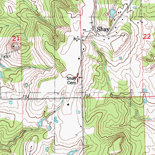 Topographic Map of Shay Cemetery, OK