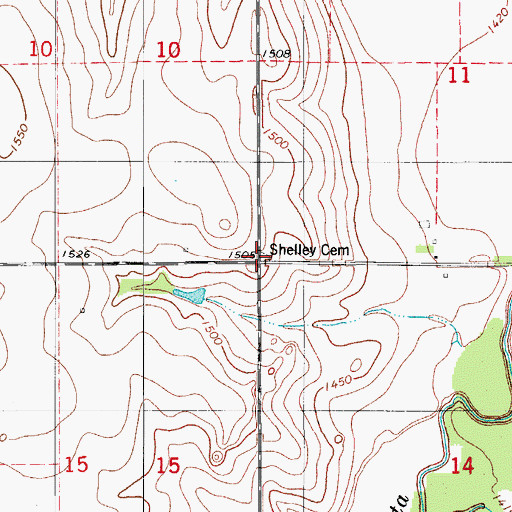 Topographic Map of Shelley Cemetery, OK