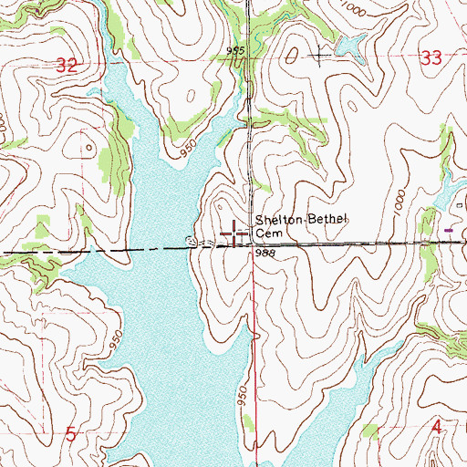 Topographic Map of Shelton-Bethel Cemetery, OK