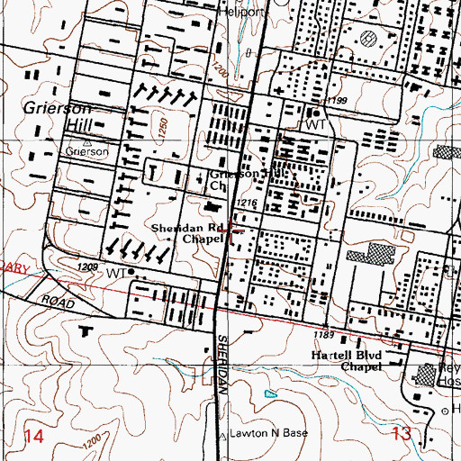 Topographic Map of Sheridan Road Chapel, OK