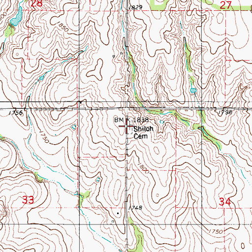 Topographic Map of Shiloh Cemetery, OK