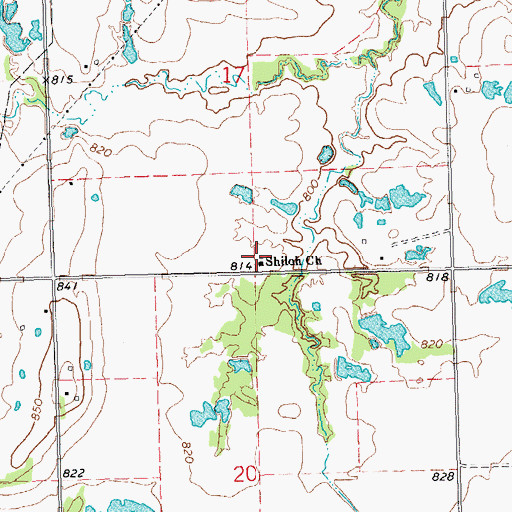 Topographic Map of Shiloh Church, OK