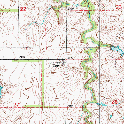 Topographic Map of Shirley Cemetery, OK