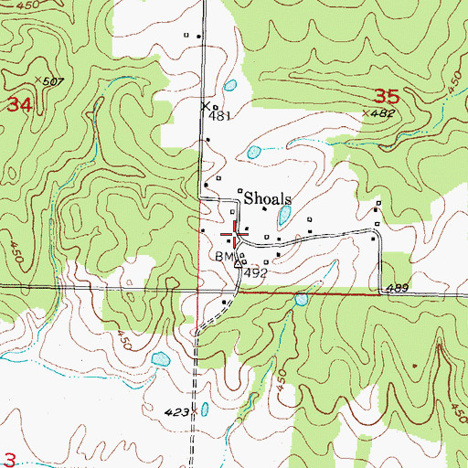 Topographic Map of Shoals, OK