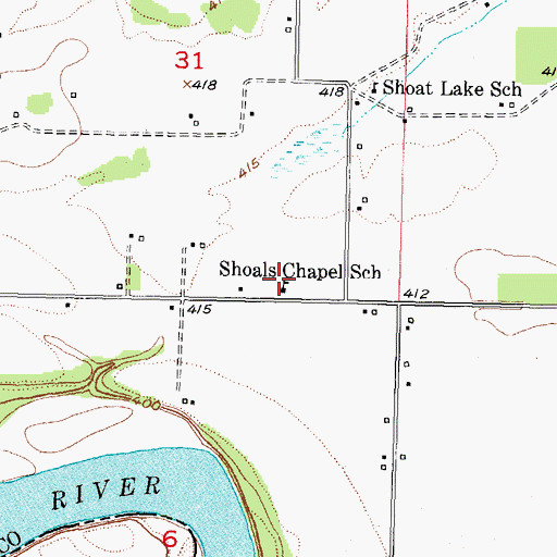 Topographic Map of Shoals Chapel School, OK