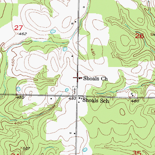 Topographic Map of Shoals Church, OK